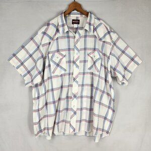 Wrangler Big Man Pearl Snap Western Shirt 4X Short Sleeve White Blue Pink Cowboy